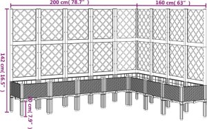 vidaXL Donica ogrodowa z kratką, brązowa, 200x160x142 cm, PP 9