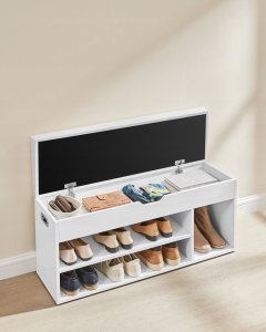 Vasagle Ławka na buty z poduszką, ławka do przechowywania z wyściełanym siedziskiem, 3 przegródki, ukryty schowek, półki, salon, salon, 3