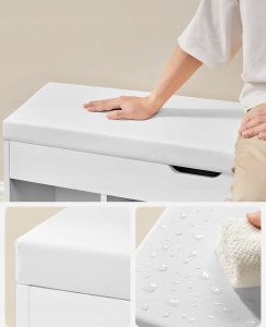 Vasagle Ławka na buty z poduszką, ławka do przechowywania z wyściełanym siedziskiem, 3 przegródki, ukryty schowek, półki, salon, salon, 4