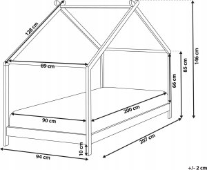 Beliani Łóżko dziecięce domek drewniane 90 x 200 cm szare ORLU 3
