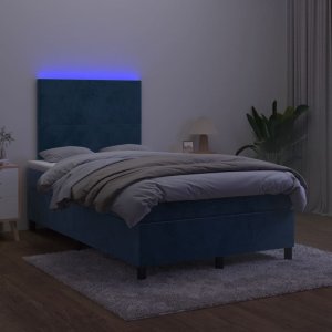 vidaXL Łóżko kontynentalne z materacem i LED, granatowe, 120x190 cm 4