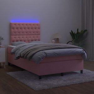 vidaXL Łóżko kontynentalne z materacem i LED, róż, 120x190 cm, aksamit 4