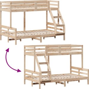 vidaXL Łóżko piętrowe, 80x200/120x200 cm, lite drewno sosnowe 8