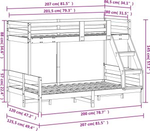 vidaXL Łóżko piętrowe, 80x200/120x200 cm, lite drewno sosnowe 10