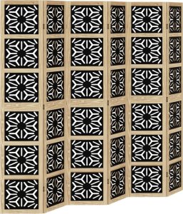 vidaXL Parawan pokojowy, 6-panelowy, brązowo-czarny, lita paulownia 2