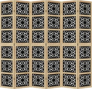 vidaXL Parawan pokojowy, 6-panelowy, brązowo-czarny, lita paulownia 4