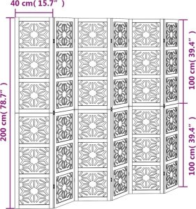 vidaXL Parawan pokojowy, 6-panelowy, brązowo-czarny, lita paulownia 8