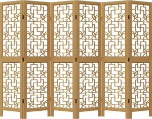 vidaXL Parawan pokojowy, 6-panelowy, brązowy, lite drewno paulowni 4