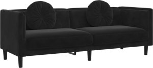 vidaXL Sofa 3-osobowa z poduszkami, czarna, aksamit 2