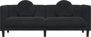 vidaXL Sofa 3-osobowa z poduszkami, czarna, aksamit 4