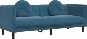 vidaXL Sofa 3-osobowa z poduszkami, niebieska, aksamit 2