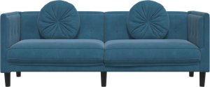 vidaXL Sofa 3-osobowa z poduszkami, niebieska, aksamit 4