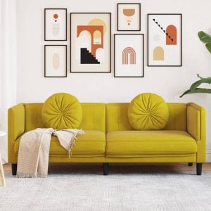 vidaXL Sofa 3-osobowa z poduszkami, żółta, aksamit Lumarko! 1