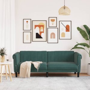 vidaXL Sofa 3-osobowa, ciemnozielona, tapicerowana aksamitem 3