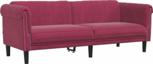 vidaXL Sofa 3-osobowa, winna czerwień, tapicerowana aksamitem 2