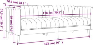 vidaXL Sofa trzyosobowa, ciemnoszara, tkanina 9