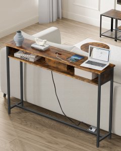 Vasagle Stolik konsolowy z gniazdami, stolik boczny z 2 przegródkami, smukły, 25 x 120 x 81 cm, oszczędzający miejsce, do przedpokoju, s 2