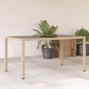 vidaXL Stół ogrodowy ze szklanym blatem, beżowy, 150x90x75cm rattan PE Lumarko! 1