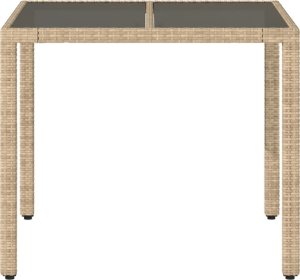 vidaXL Stół ogrodowy ze szklanym blatem, beż, 90x90x75 cm, polirattan 4
