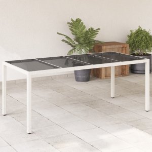 vidaXL Stół ogrodowy ze szklanym blatem, biały 190x90x75 cm, rattan PE Lumarko! 1