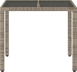 vidaXL Stół ogrodowy ze szklanym blatem, szary, 90x90x75 cm, rattan PE 4