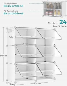 Songmics Szafka na buty, modułowy organizer do przechowywania z 6 miejscami, 30 x 40 x 30 cm na każde miejsce, z drzwiami, stalowa rama, 2