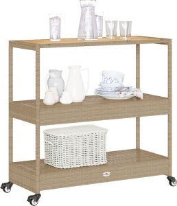 vidaXL Wózek barowy, 3-poziomowy, beżowy, polirattan i drewno akacjowe 4