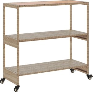 vidaXL Wózek barowy, 3-poziomowy, beżowy, polirattan i drewno akacjowe 7