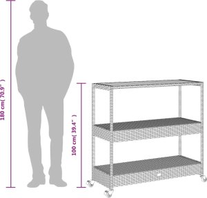 vidaXL Wózek barowy, 3-poziomowy, szary, polirattan i drewno akacjowe 12