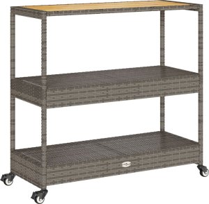 vidaXL Wózek barowy, 3-poziomowy, szary, polirattan i drewno akacjowe 2