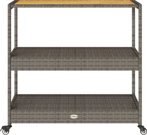 vidaXL Wózek barowy, 3-poziomowy, szary, polirattan i drewno akacjowe 5