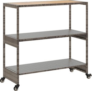 vidaXL Wózek barowy, 3-poziomowy, szary, polirattan i drewno akacjowe 7