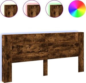 vidaXL Zagłówek z półką i LED, przydymiony dąb, 220x16,5x103,5 cm 2