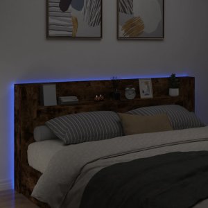 vidaXL Zagłówek z półką i LED, przydymiony dąb, 220x16,5x103,5 cm 4