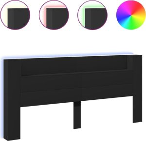 vidaXL Zagłówek z półką i oświetleniem LED, czarny, 220x16,5x103,5cm 2
