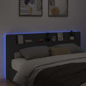 vidaXL Zagłówek z półką i oświetleniem LED, czarny, 220x16,5x103,5cm 4