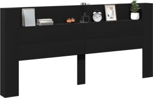 vidaXL Zagłówek z półką i oświetleniem LED, czarny, 220x16,5x103,5cm 5