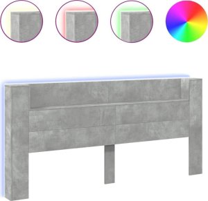 vidaXL Zagłówek z półką i LED, szarość betonu, 220x16,5x103,5 cm 2