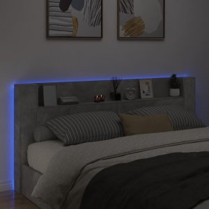 vidaXL Zagłówek z półką i LED, szarość betonu, 220x16,5x103,5 cm 4