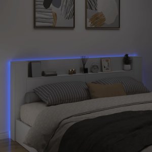 vidaXL Zagłówek z półką i oświetleniem LED, biały, 220x16,5x103,5 cm 4