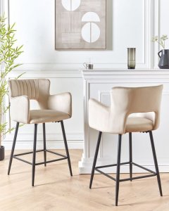 Beliani Zestaw 2 krzeseł barowych welurowe beżowoszare SANILAC 2