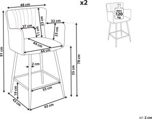 Beliani Zestaw 2 krzeseł barowych welurowe beżowoszare SANILAC 9