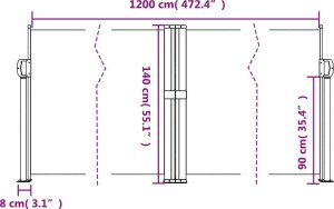 vidaXL Zwijana markiza boczna, czarna, 140x1200 cm 10