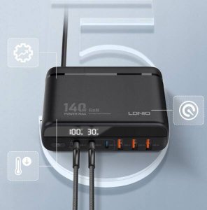 Ładowarka LDNIO Szybka Ładowarka USB Zasilacz 140W GaN do telefonu laptopa QC3.0 PPS PD100W 6