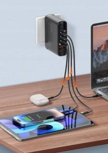 Ładowarka LDNIO Szybka Ładowarka USB Zasilacz 140W GaN do telefonu laptopa QC3.0 PPS PD100W 8