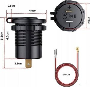 Ładowarka Luxury Szybka Ładowarka Motocyklowa Samochodowa 48W 2x USB TYP-C PD 30W Woltomierz 3