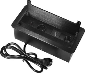 Orno Gniazdo meblowe Orno OR-GM-9022/B wpuszczane w blat z płaskim frezowanym rantem szczotką przeciwkurzową ładowarką USB i przewodem 1,5m 2x2P+Z 2xUSB 2xNET czarne 1