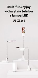 Podstawka Usams USAMS Multifunkcyjny uchwyt na telefon z lampą LED biały/white ZB26501 (US-ZB265) 8