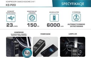 Kompresor samochodowy UN KOMPRESOR AKUMULATOROWY 3 W 1 KS P20 4
