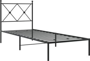 vidaXL Metalowa rama łóżka z wezgłowiem, czarna, 75x190 cm 2